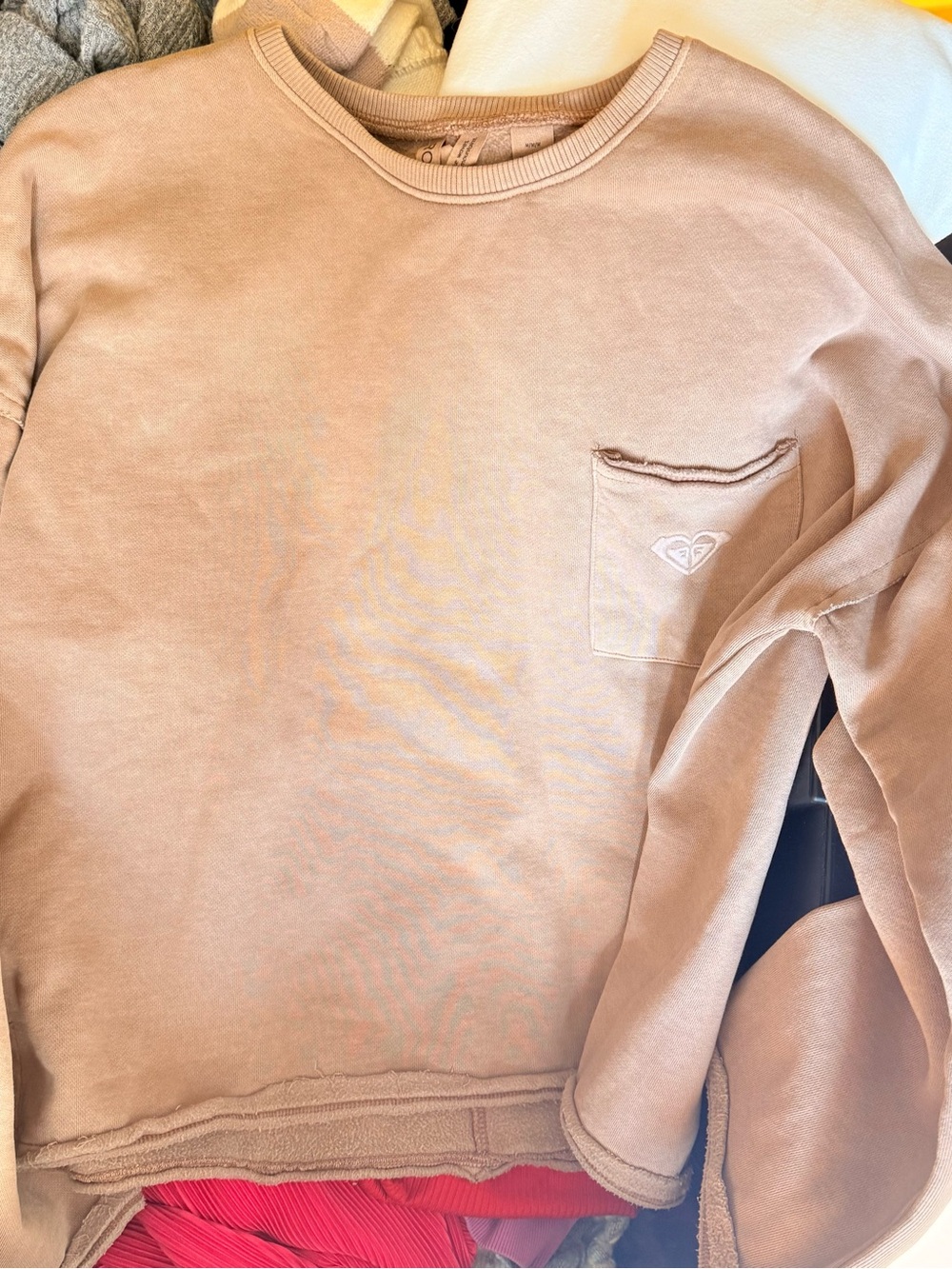 Roxy Men's Tan Crewneck Sweatshirt with Chest Pocket